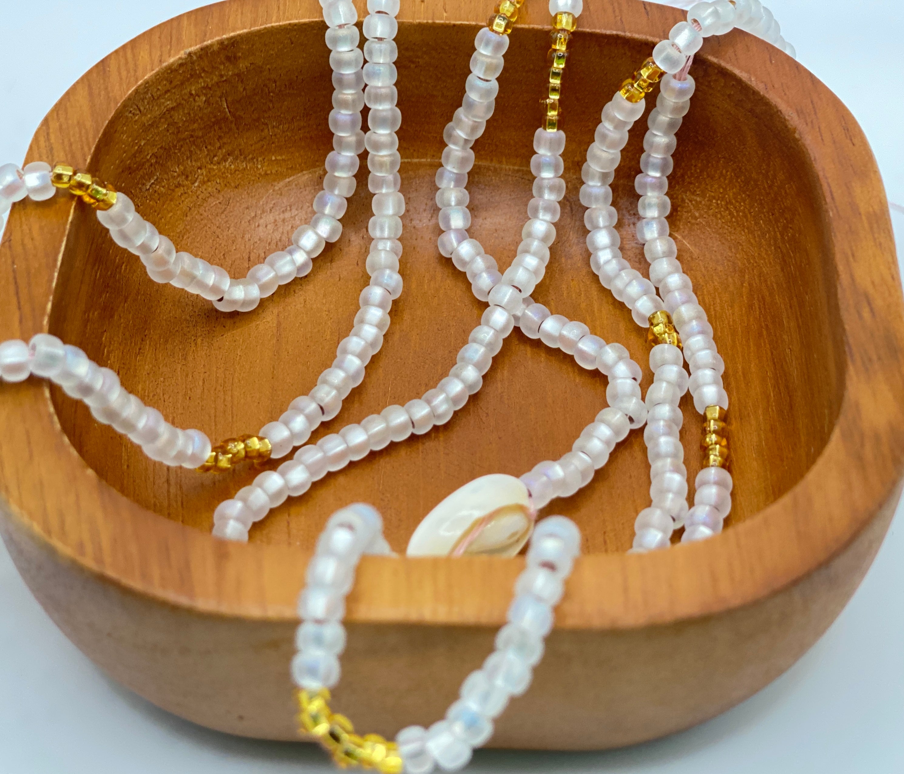 Frosty white with gold Seashell Waist Beads