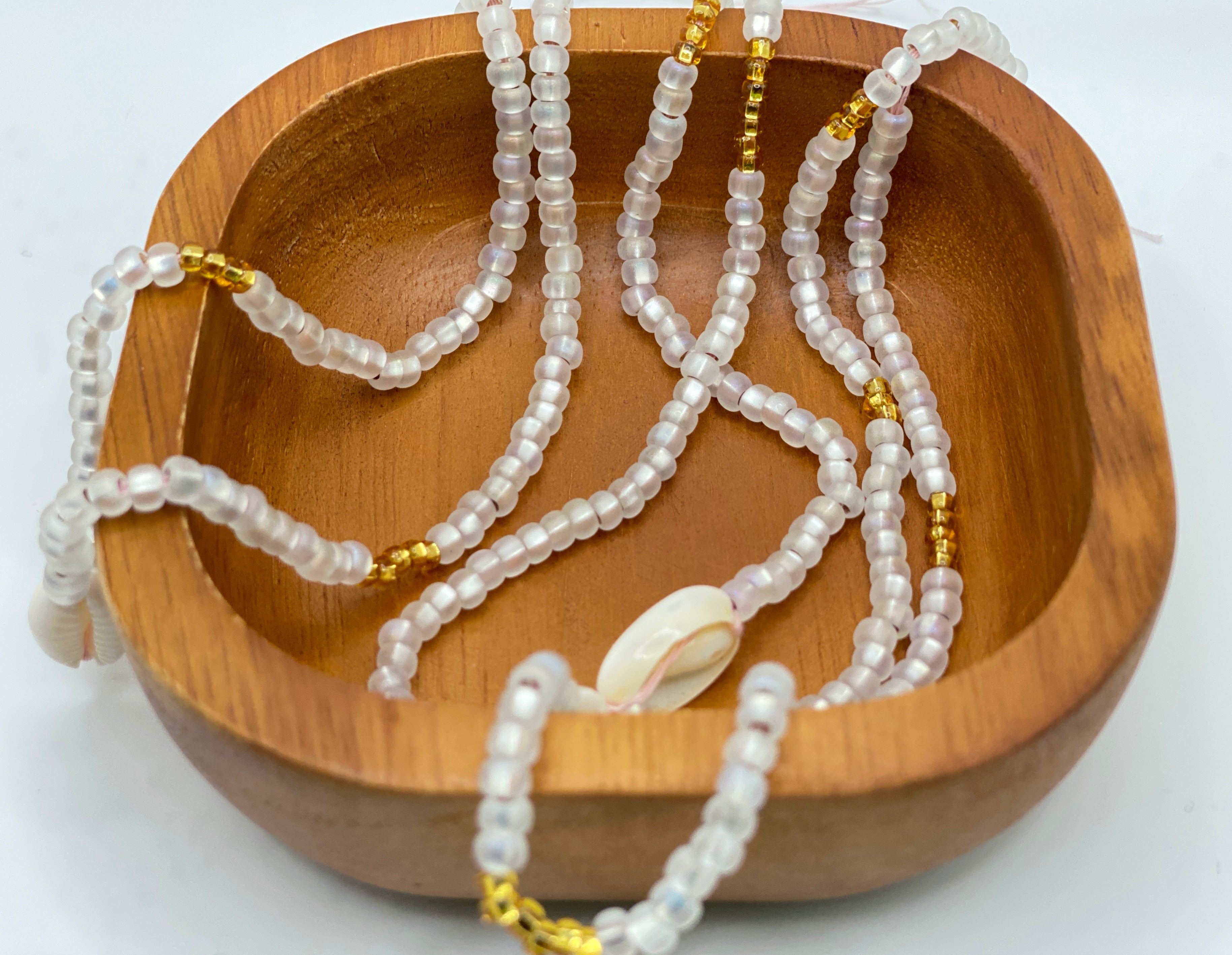 Frosty white with gold Seashell Waist Beads